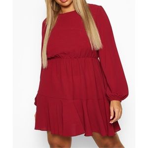 Boohoo Red Long Sleeve  Dress